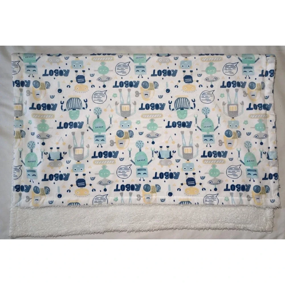 SL‎ Home Fashions Robot Baby Boy Blanket White Sherpa Plush RN: 119741